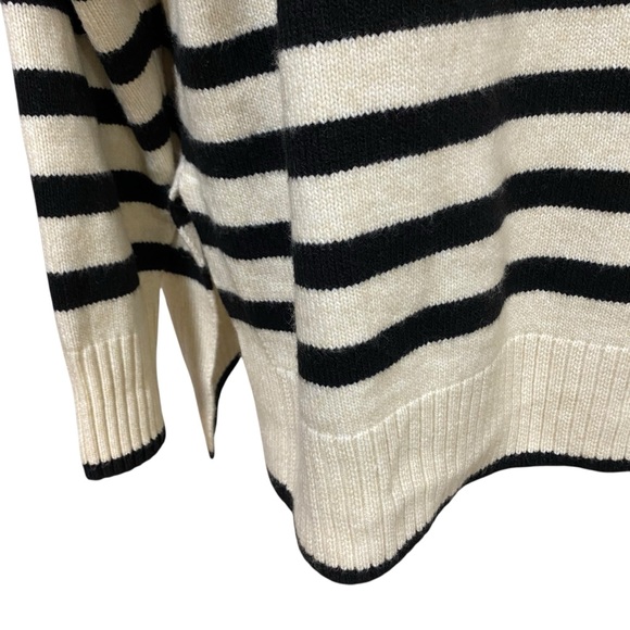 H&M Sweater Striped Turtleneck Sweater Black Cream Wool Blend Long Sleeve Size L - Picture 7 of 17